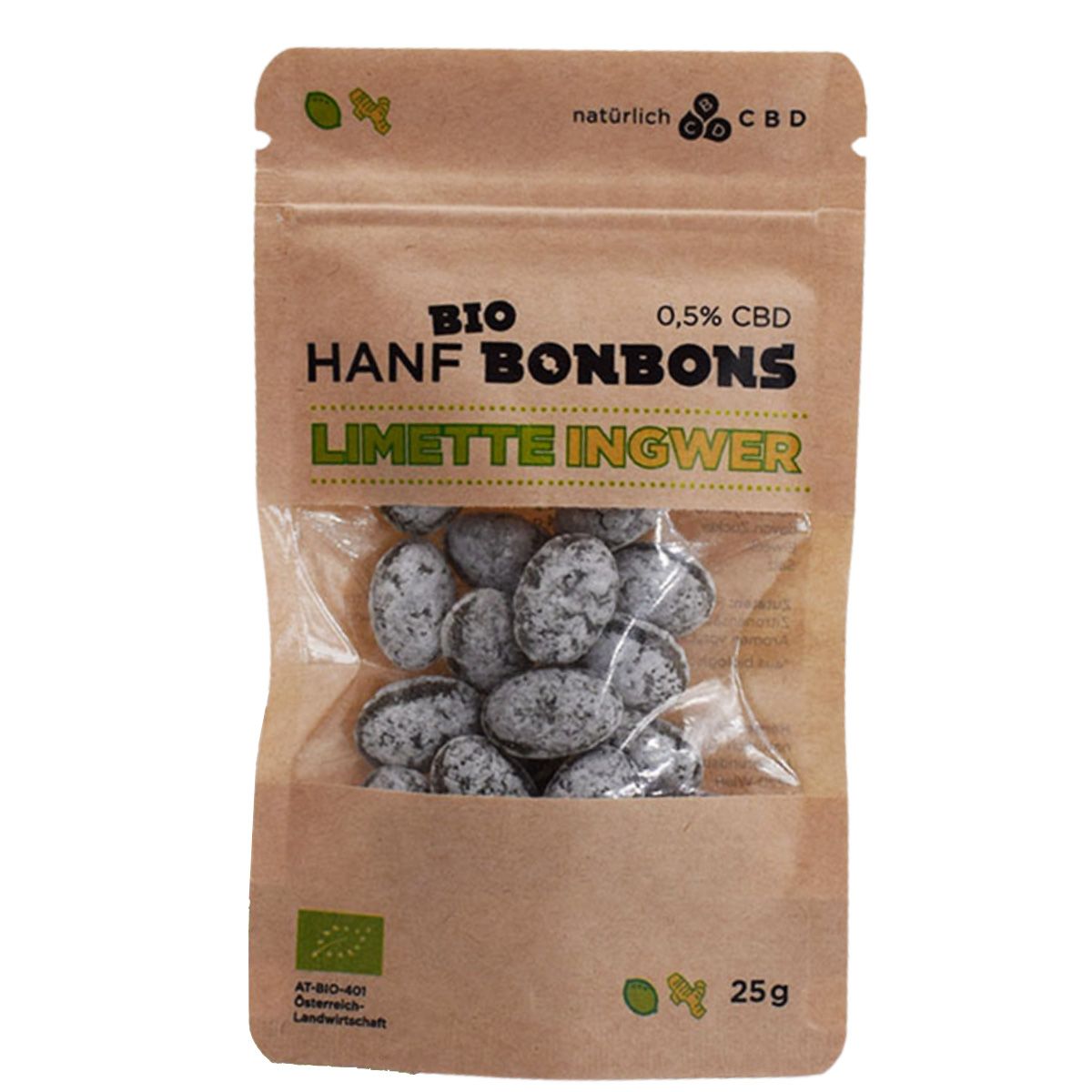 natürlich CBD BIO-Hanfbonbons Limette Ingwer
