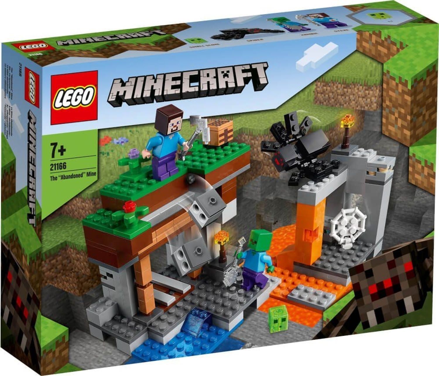 LEGO Minecraft 21166. Set mit Figuren und Mine. Verpackung zeigt das Set mit Figuren und Mine.
