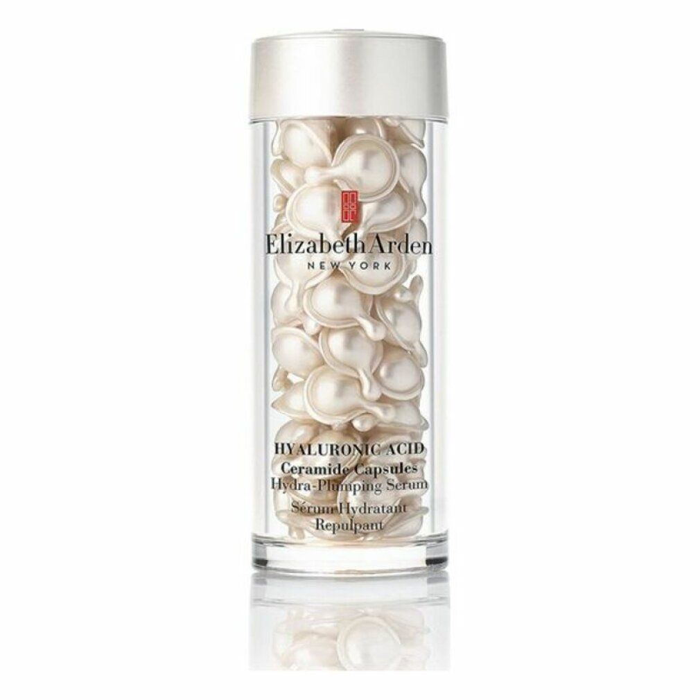 Flasche mit Kapseln. Aufschrift: Elizabeth Arden New York. Produktname und Inhaltsstoffe.