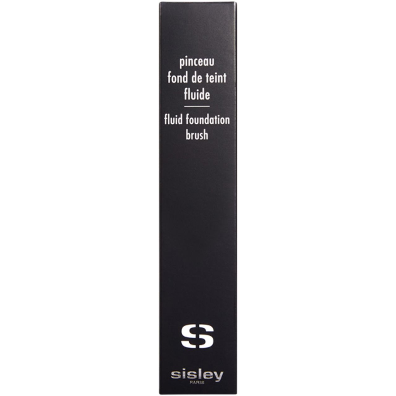 Schwarze Verpackung für Make-up-Pinsel. Text: Pinceau Fond de Teint Fluide, Fluid Foundation Brush. Sisley-Logo.