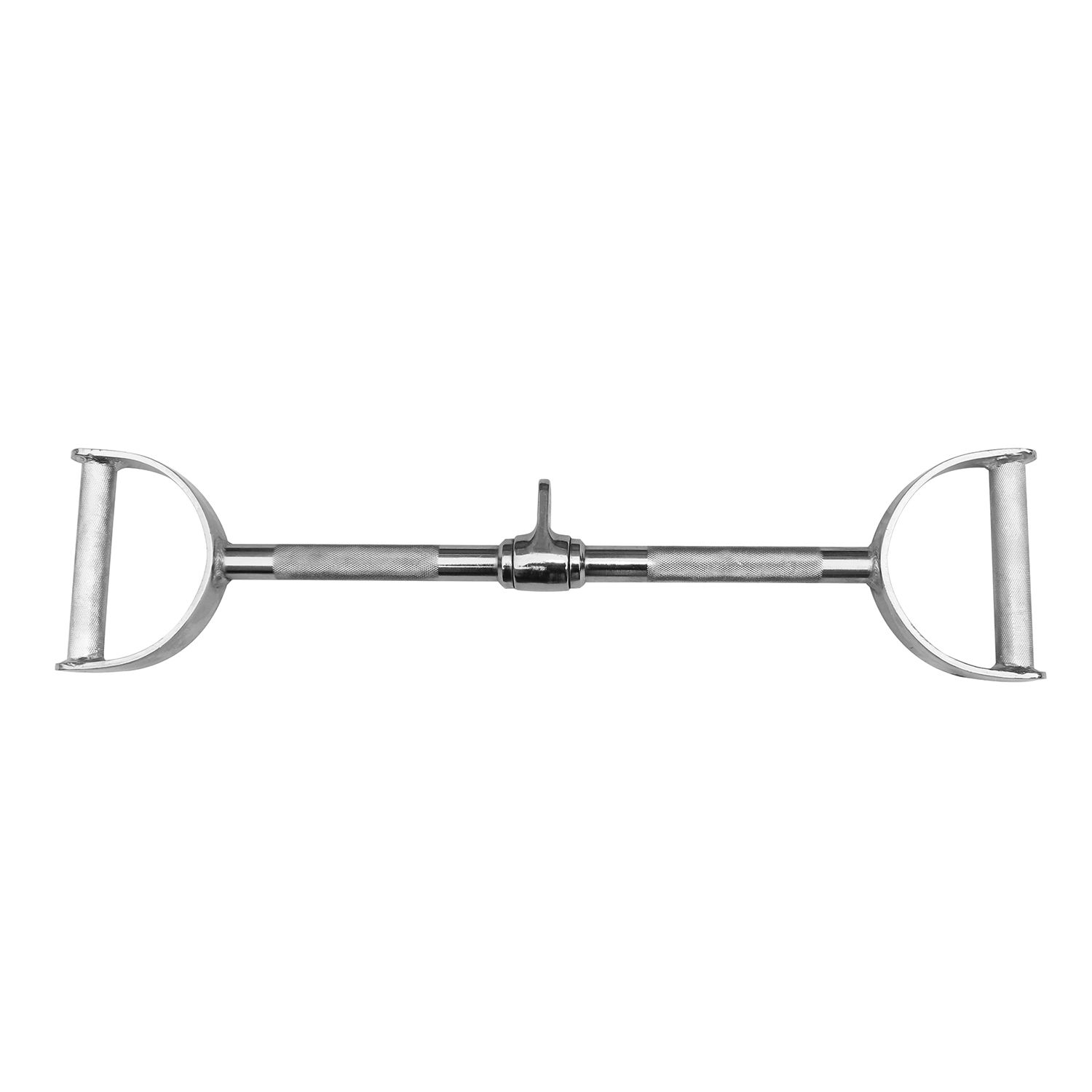 Latzugstange mit Hufgriff. Silberfarbenes Metall. Zwei gebogene Griffe. Mittlerer Teil mit Verbindungsstück.