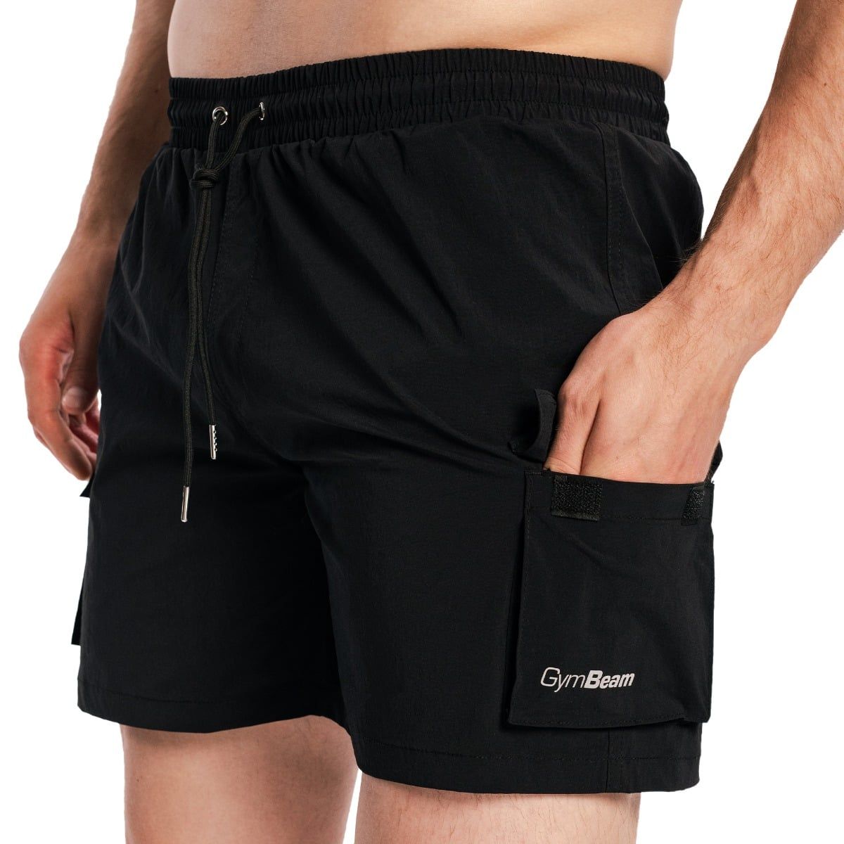 GymBeam Badeshorts Herren Cargo mit Kordelzug und Taschen in Schwarz