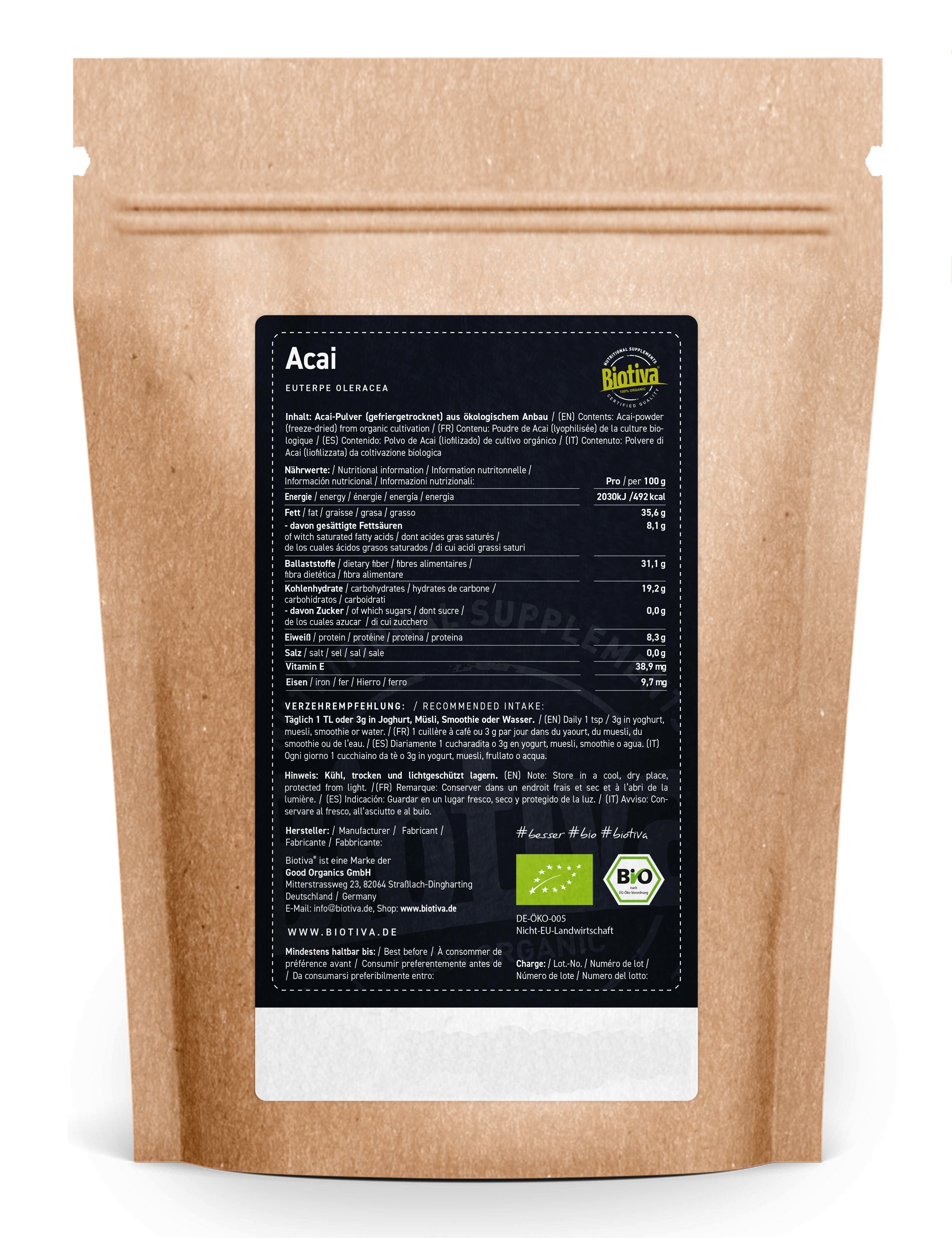Biotiva Acai Pulver gefriergetrocknet Bio