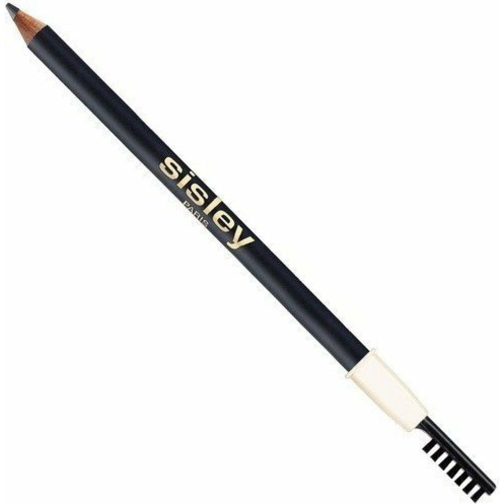 Sisley Phyto Sourcils Perfect Augenbrauenstift. Schwarzer Stift mit Bürste und goldfarbenen Akzenten. Bürste weiß.