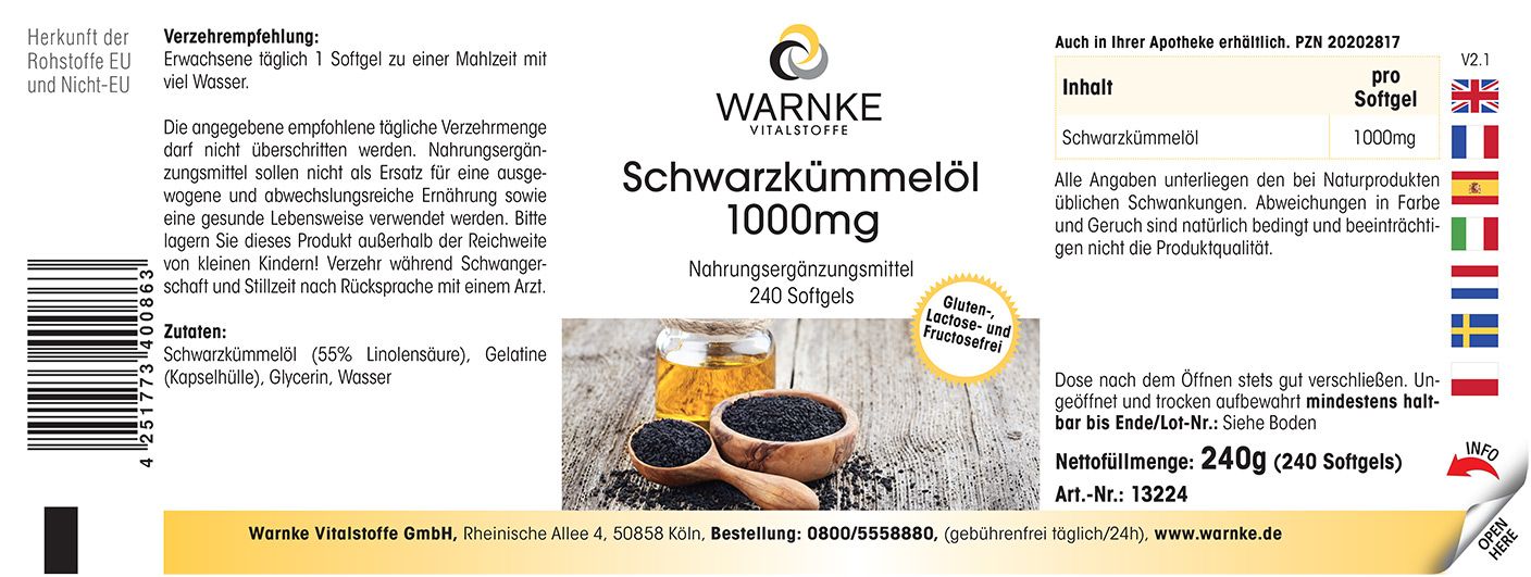 Warnke Vitalstoffe | Schwarzkümmelöl 1000mg