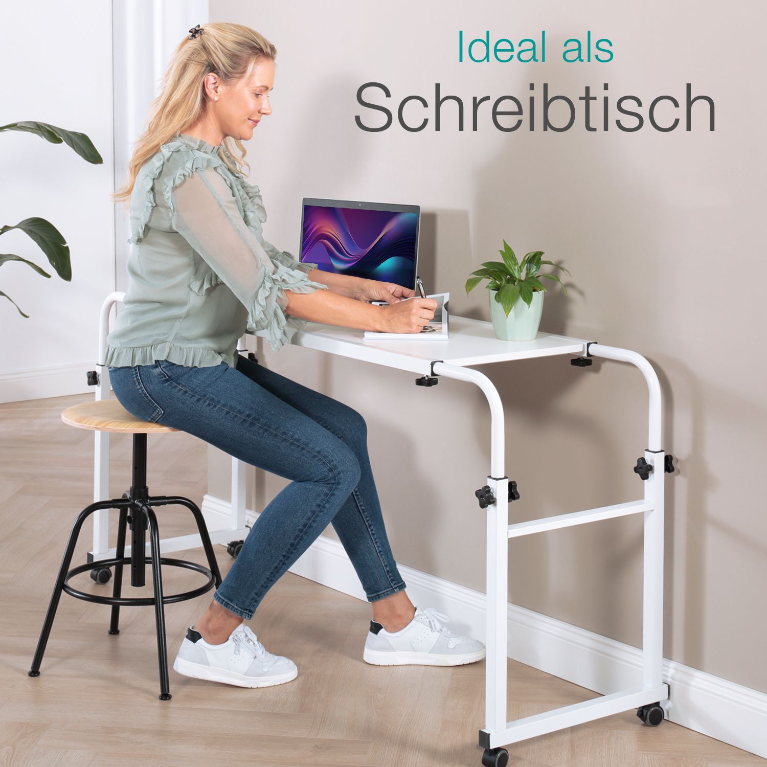 ELONEO Wangentisch Über-Betttisch auf Rollen, höhenverstellbar, breitenverstellbar