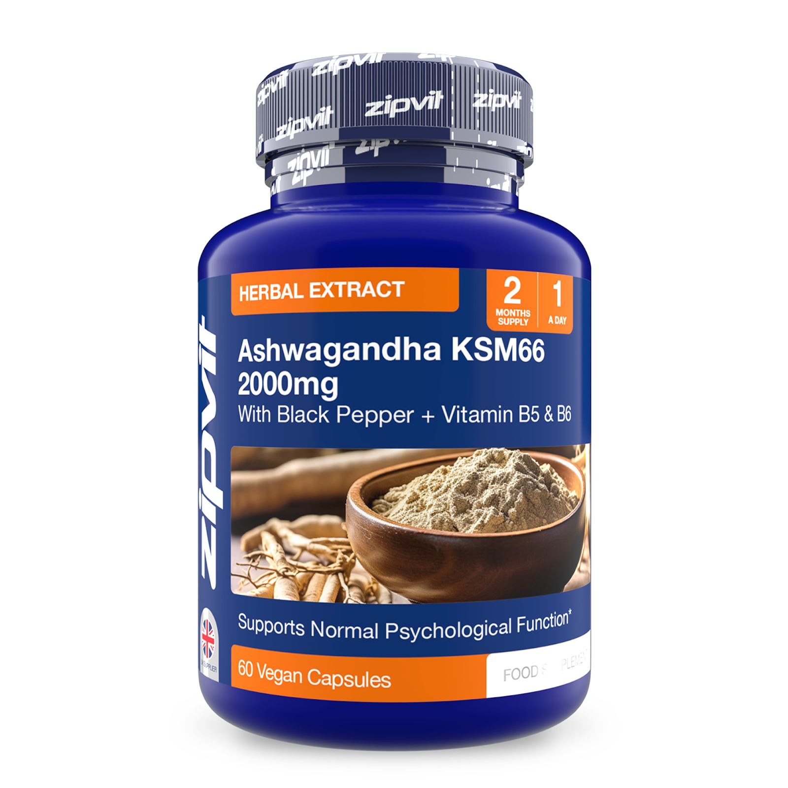 Zipvit Ashwagandha KSM-66 2000mg mit Vit B5 & B6, 60 Vegane Kapseln
