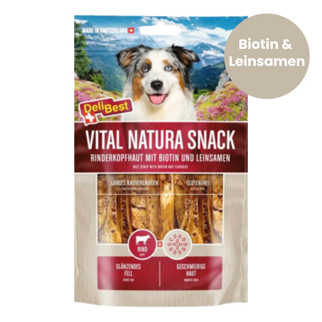 DeliBest Vital Natura Snack Rinderkopfhaut mit Biotin und Leinsamen
