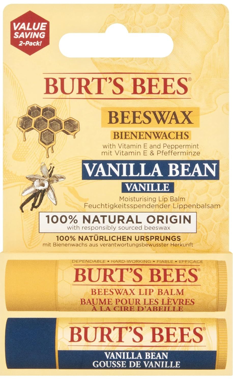Burt's Bees Lippenbalsame Original Bienenwachs und Vanilleschote
