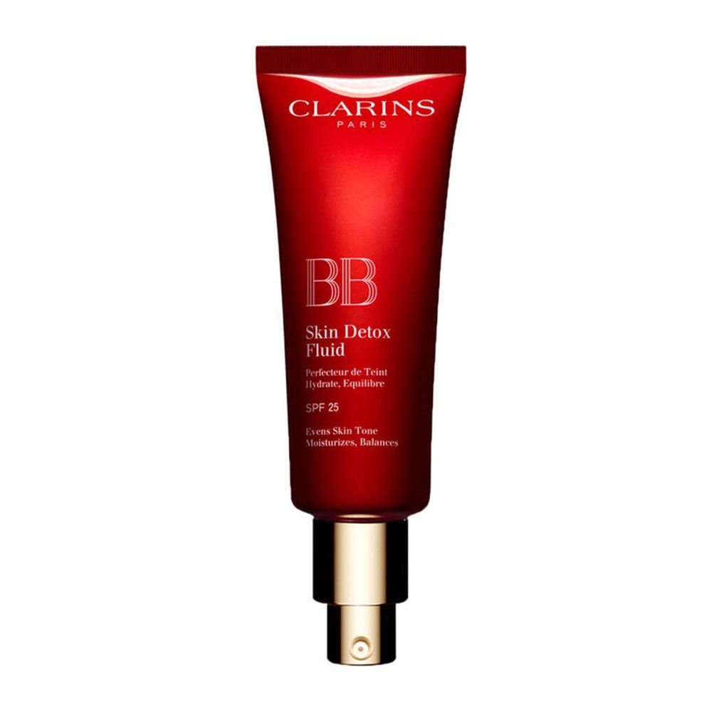 Rote Tube mit BB Skin Detox Fluid SPF25. Marke Clarins.