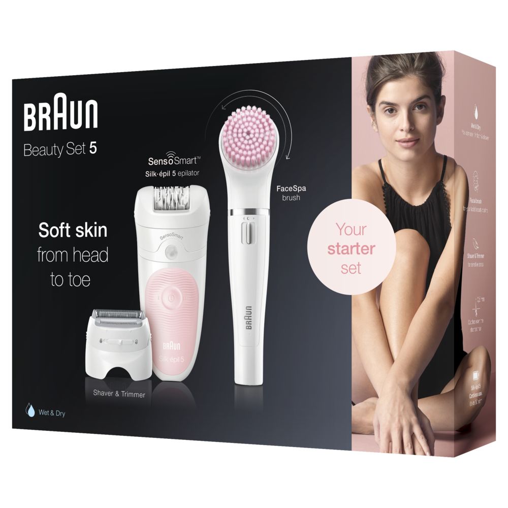 Braun - Epilierer "Silk-épil 5-875 Epilierer Beauty Set SensoSmart" in Weiß und Rosa