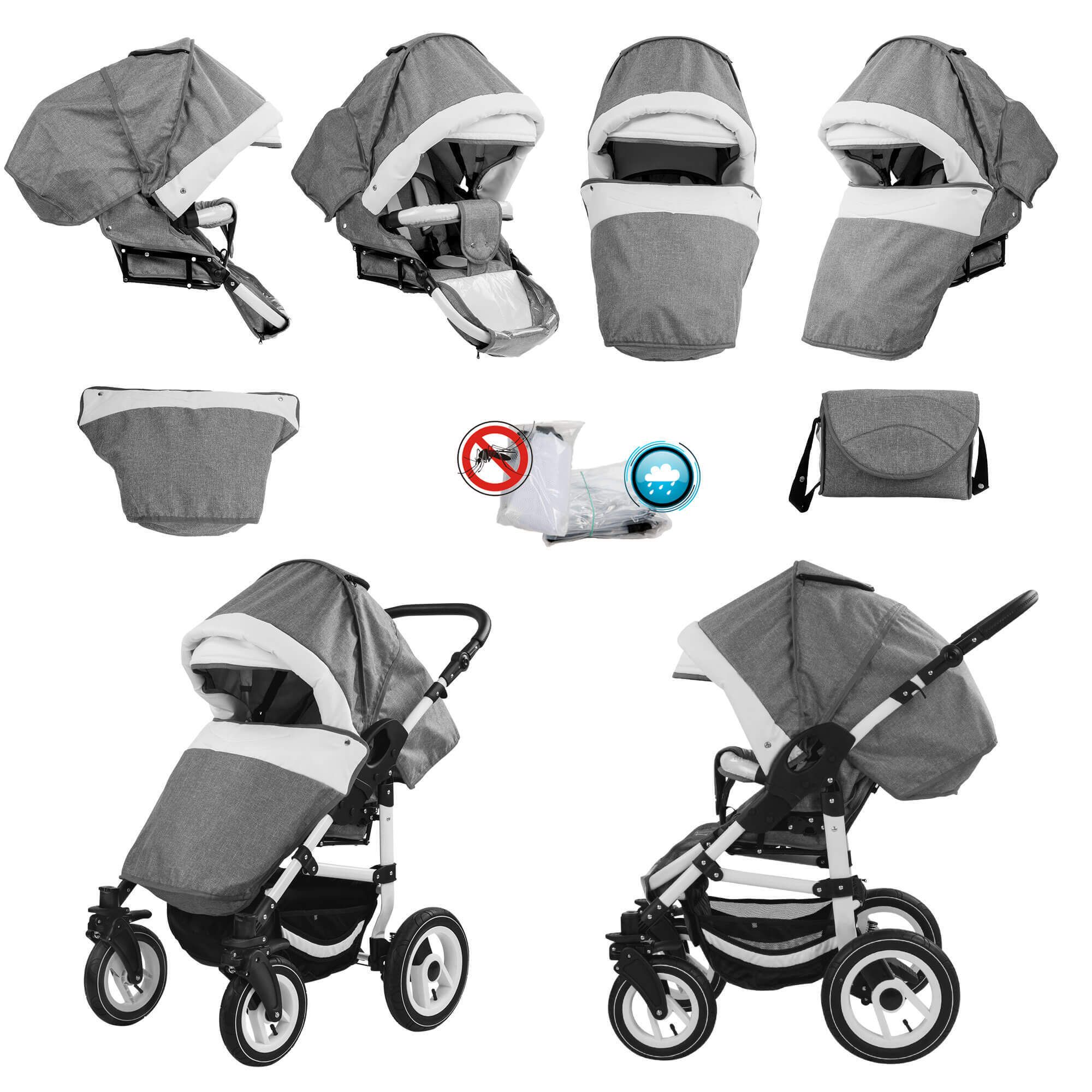 Bebebi Florenz 2 in 1 Kombikinderwagen Hartgummireifen, Galileo Lightgrey White
