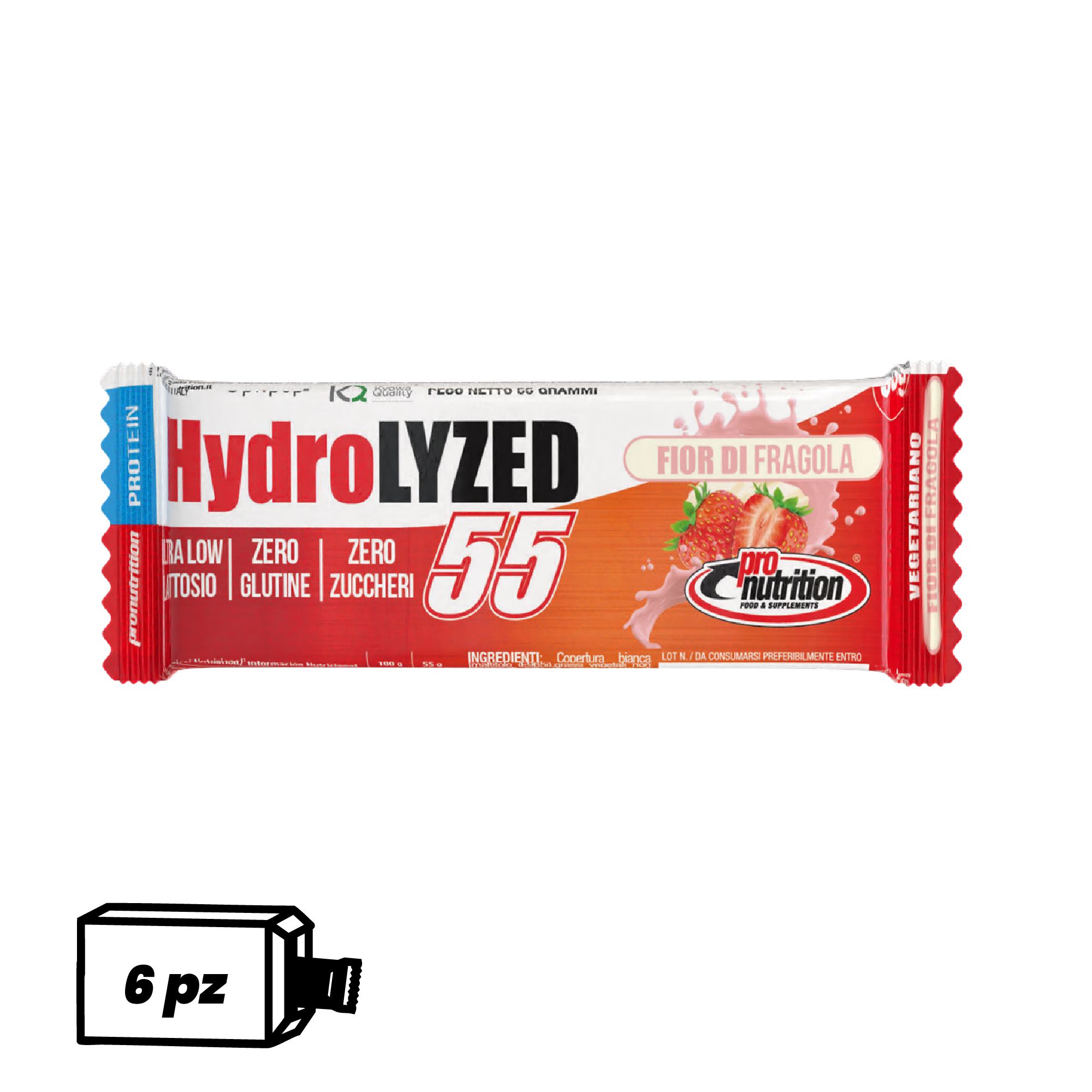 Pronutrition Barretta proteica Hydrolized senza zuccheri (6 x 55 gr, Fragola e latte)
