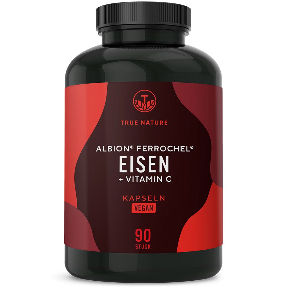 Eisen Kapseln mit Vitamin C - 54 mg Ferrochel® Eisenbisglycinat (14 reines Eisen) True Nature® 90 St