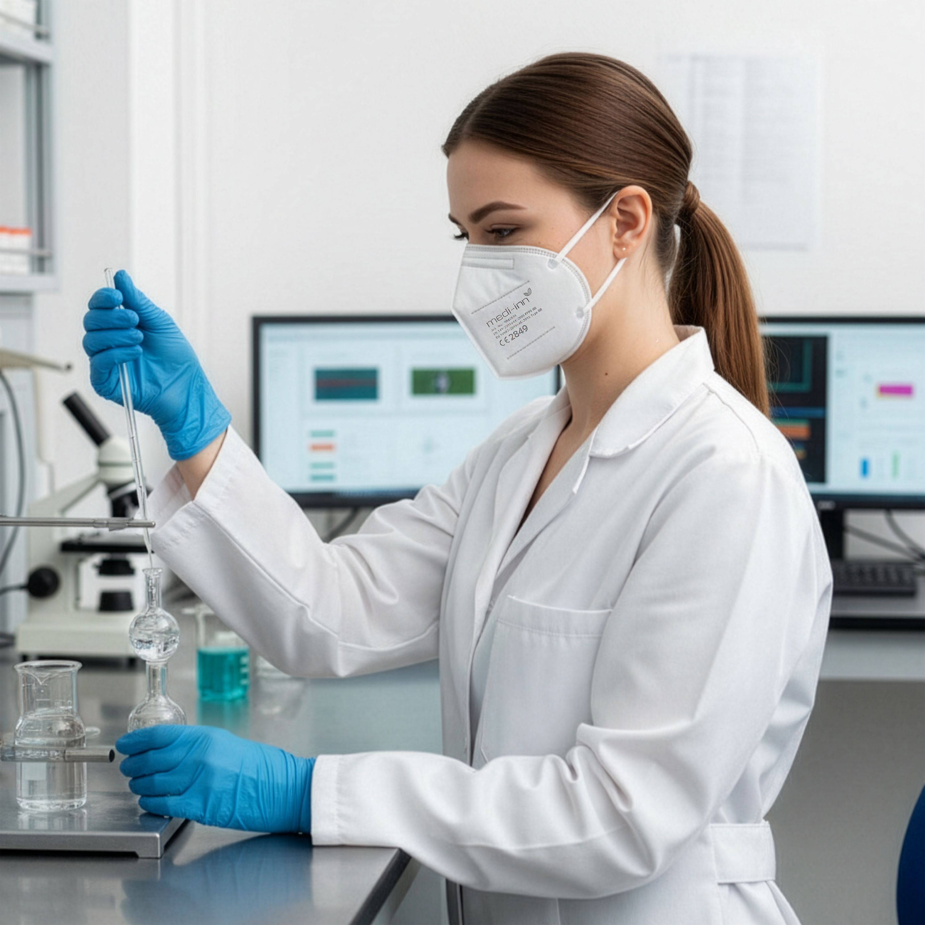 Medi-Inn Atemschutzmasken FFP2 NR, Typ IIR, 3-lagig, weiß