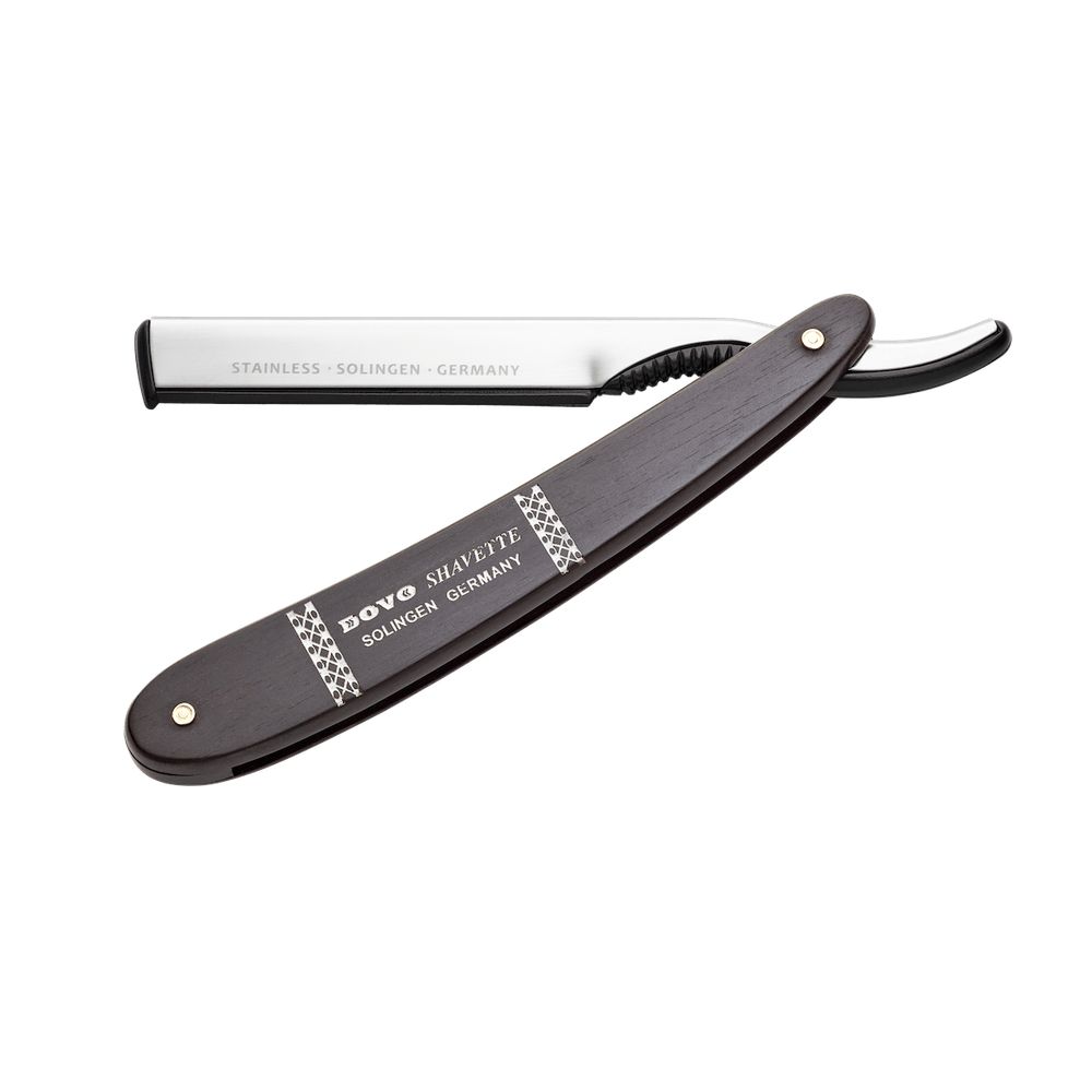 DOVO Solingen Shavette mit Ebenholzgriff und Edelstahlklinge. "STAINLESS - SOLINGEN - GERMANY" eingraviert.