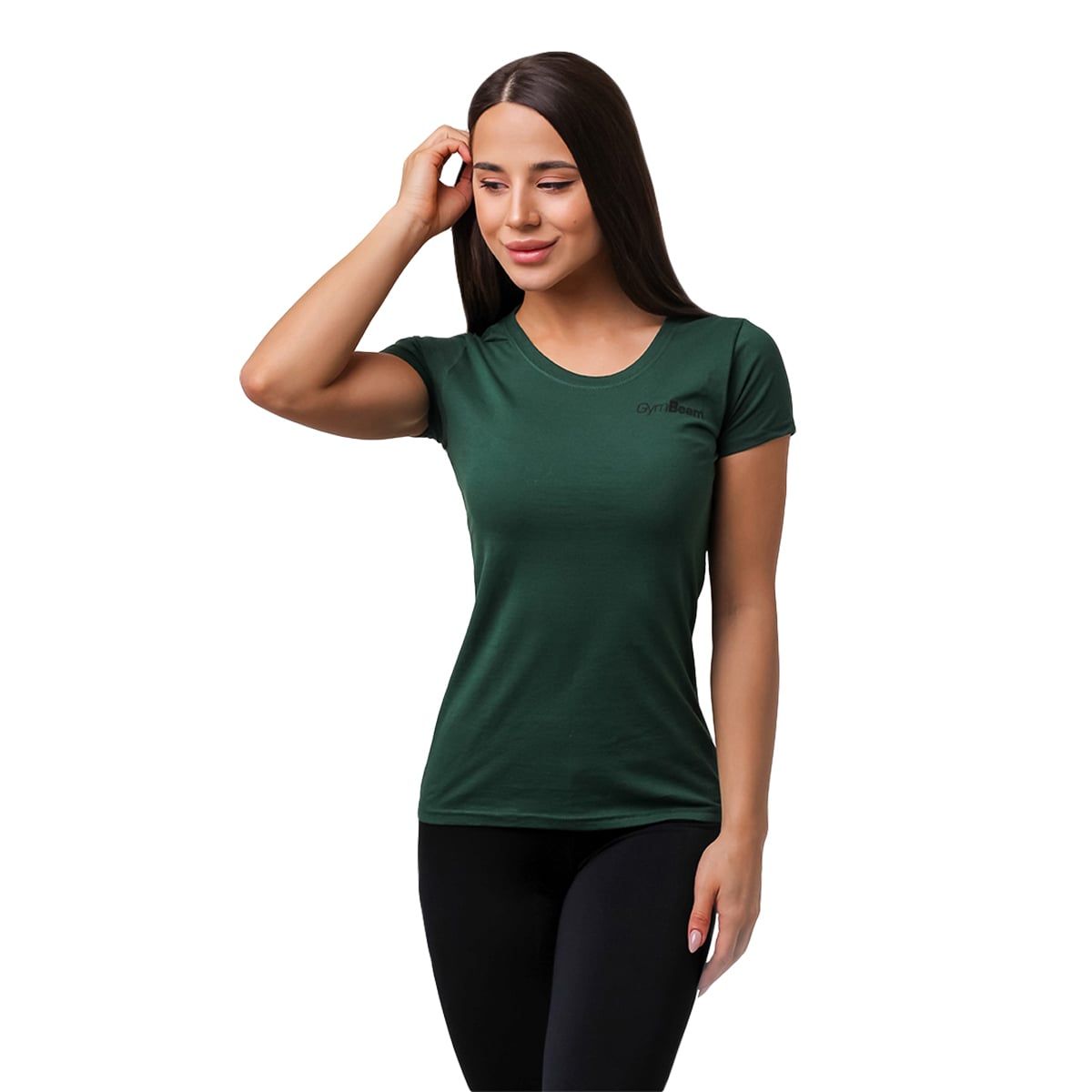 GymBeam T-Shirt Damen Slim Kurzarm mit rundem Ausschnitt Basic Green