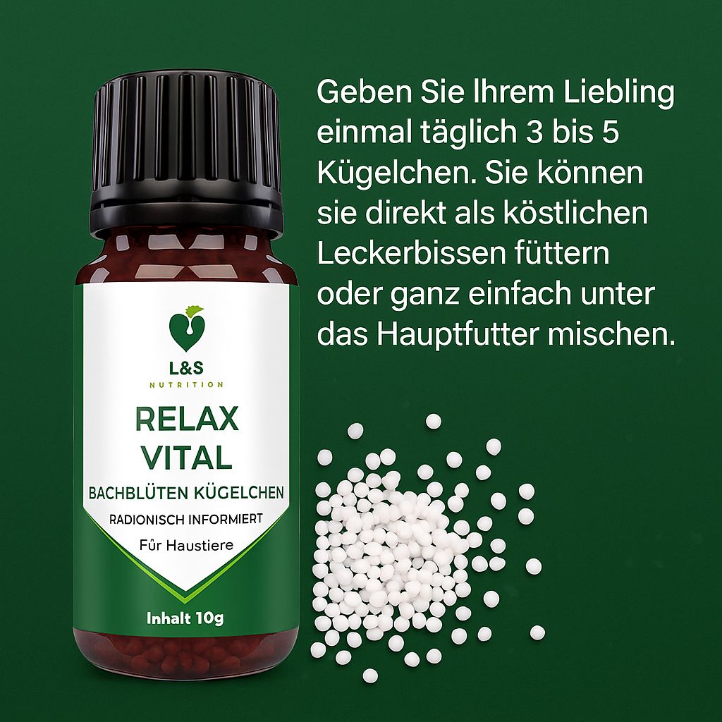 Braune Glasflasche mit schwarzem Deckel. Etikett mit Logo, Produktname und Text. Streukügelchen daneben.