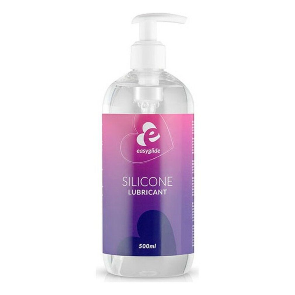 Transparente Flasche mit Dosierpumpe. Etikett mit "easyglide" und "SILICONE LUBRICANT".