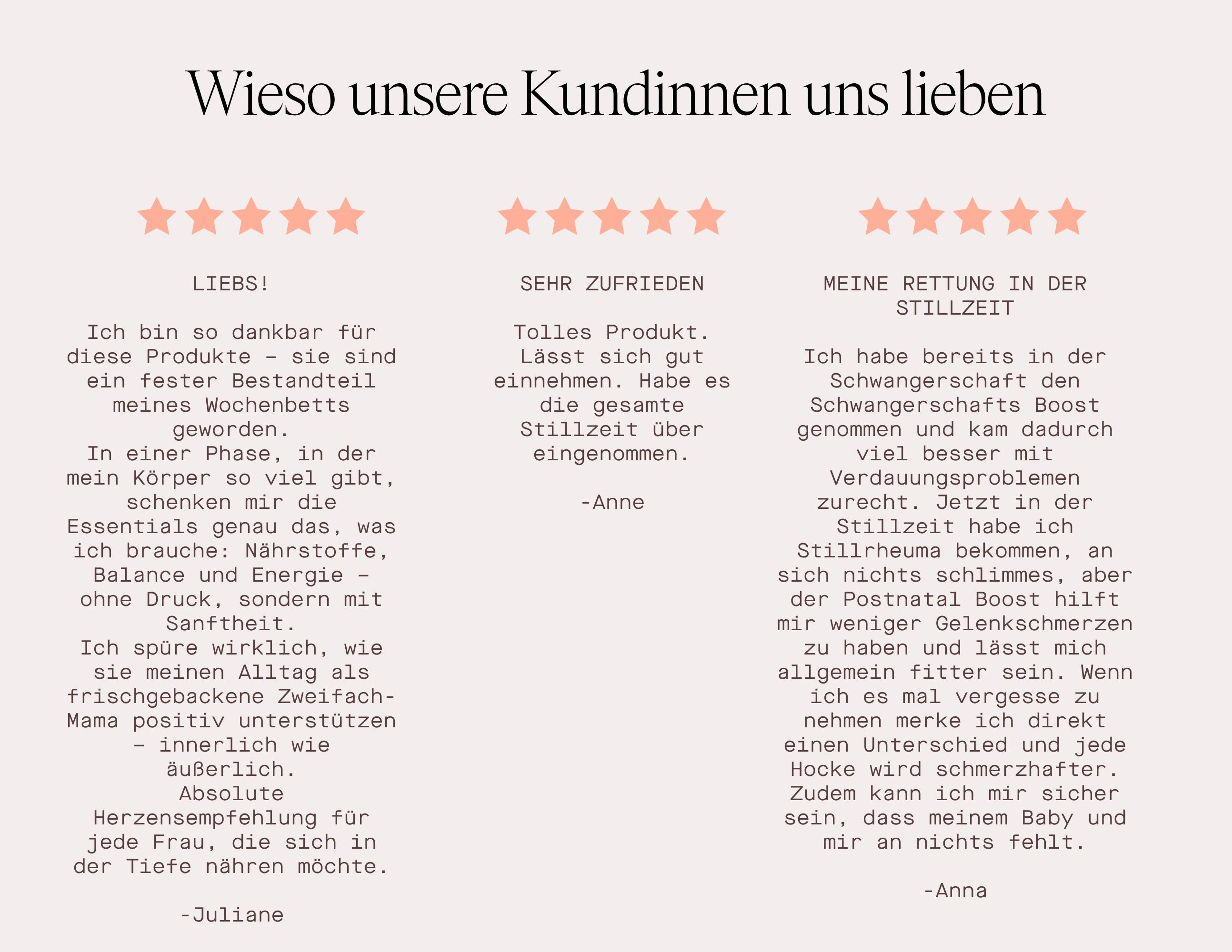 Infografik: Kundenbewertungen. Text mit Sternenbewertungen und Erfahrungsberichten.