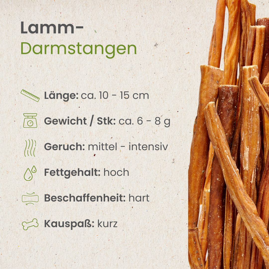Lamm-Darmstangen: 10-15 cm lang, 6-8 g schwer, proteinreich, 100% Lamm.