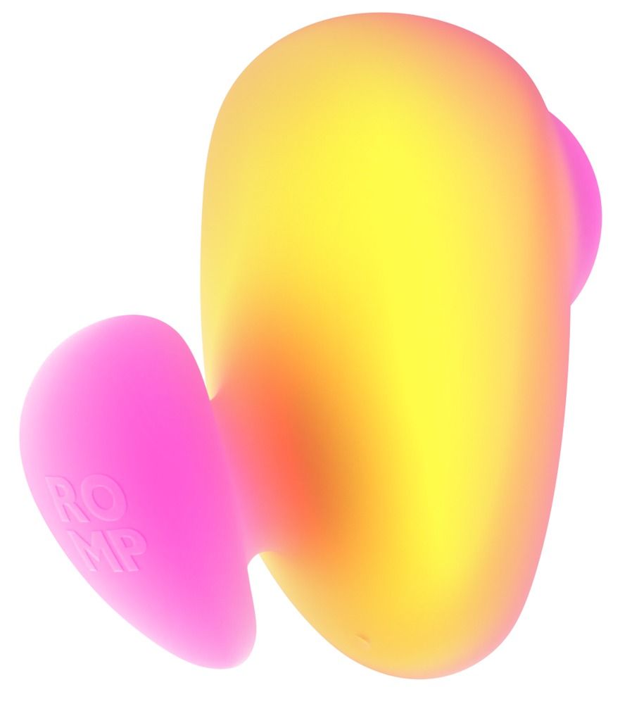 Rosa-gelbes Gerät mit Herzform. Sichtbar: ROMP-Logo auf der Herzform. Abgerundete Form.