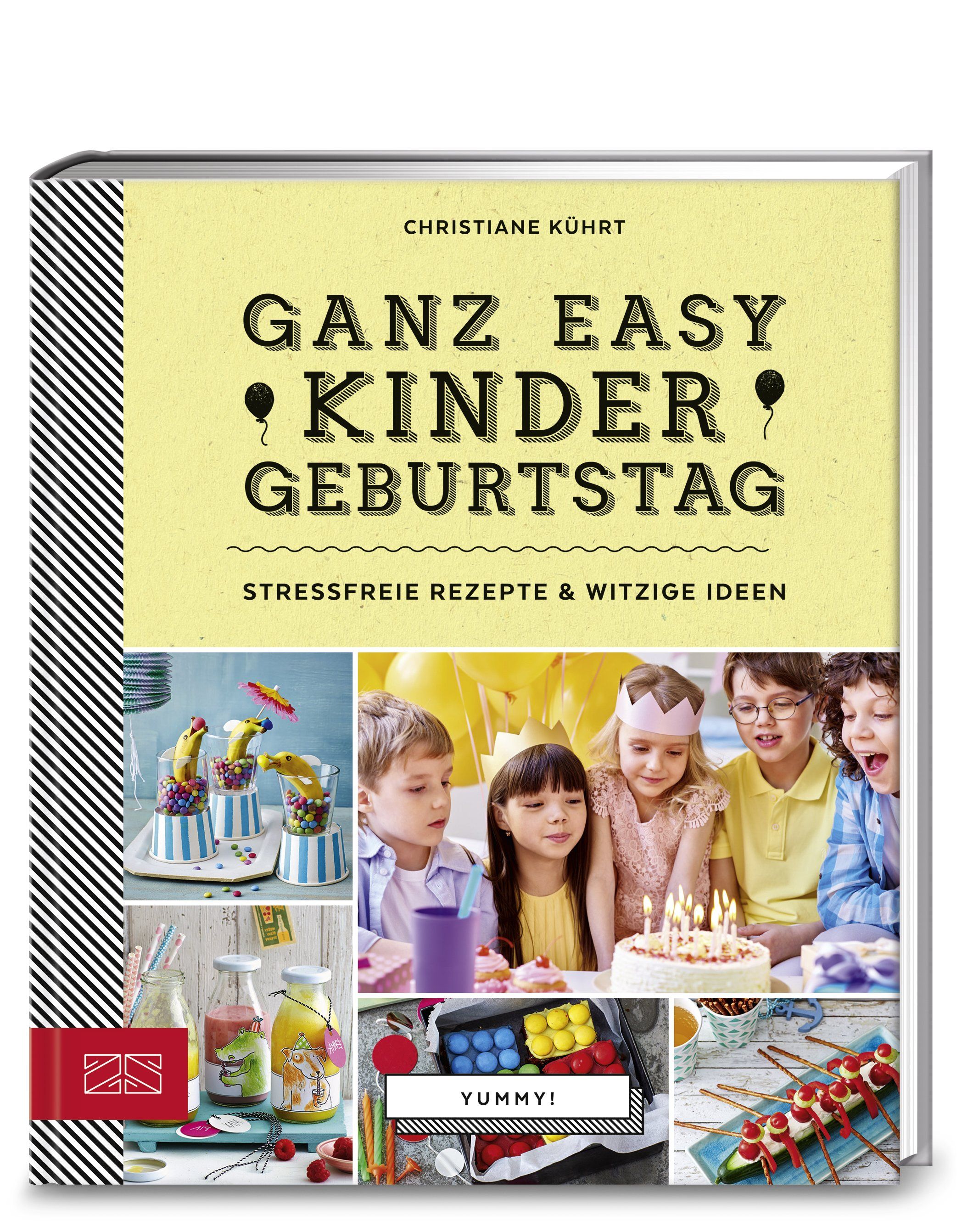 Buch mit dem Titel "Ganz Easy Kindergeburtstag". Auf dem Cover sind Kinder und Speisen abgebildet. Autorin: Christiane Kührt.
