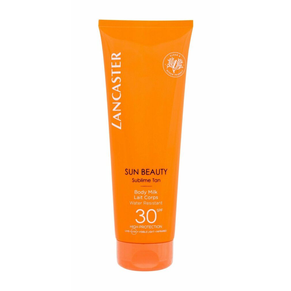 Orange Tube Lancaster Sun Beauty Sublime Tan Body Milk mit LSF 30. Wasserresistent.