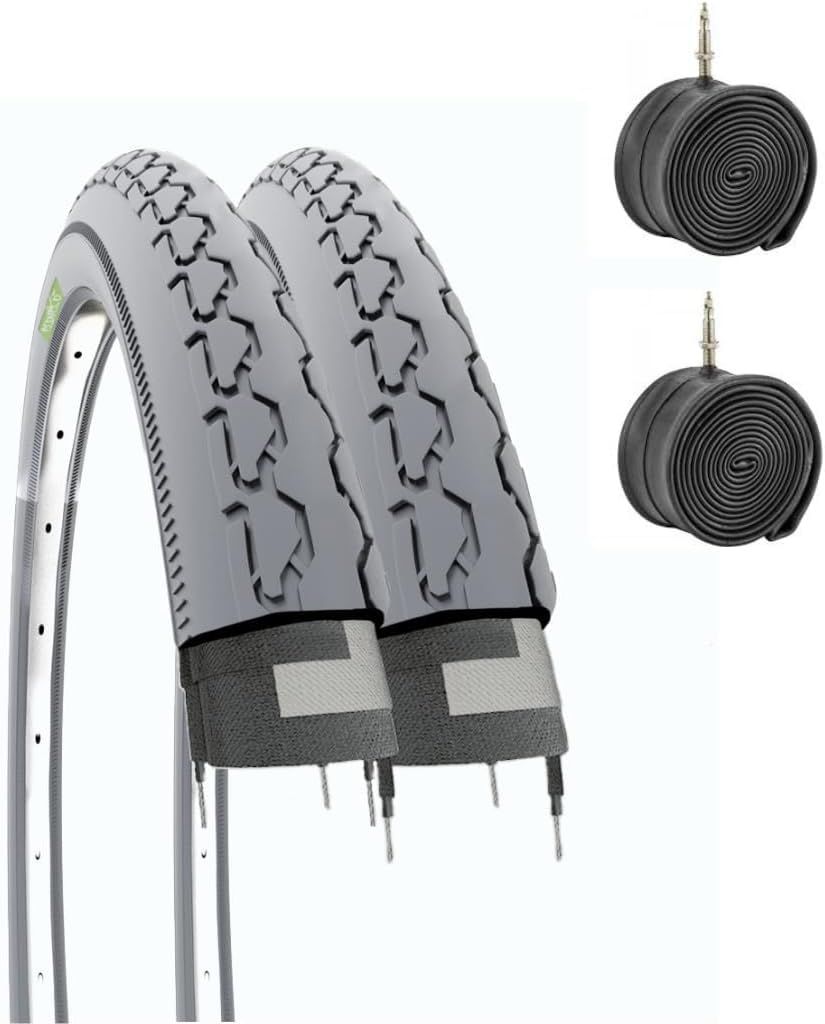 2 Copertoni 24 X 1 3/8 (37-540) + Camere D'aria Pneumatici Grigi Coperture Carrozzina ECOVELÒ