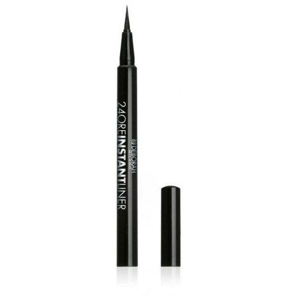 Schwarzer Eyeliner mit Spitze und Kappe. Aufschrift: 24ORE INSTANT LINER, Deborah Milano.