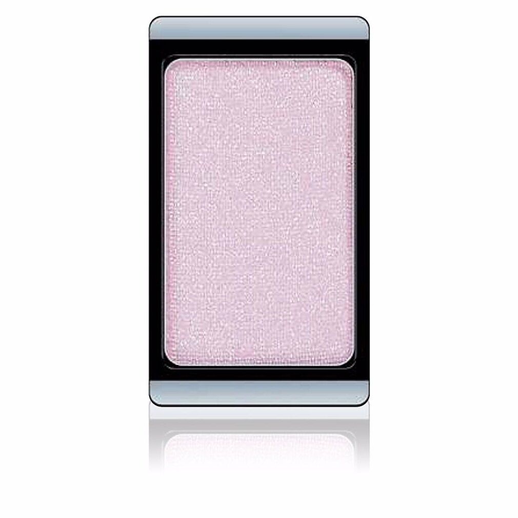 Rechteckiger Lidschatten. Rosa Farbton mit Glitzerpartikeln. Schwarzer Rahmen mit silberfarbener Umrandung.