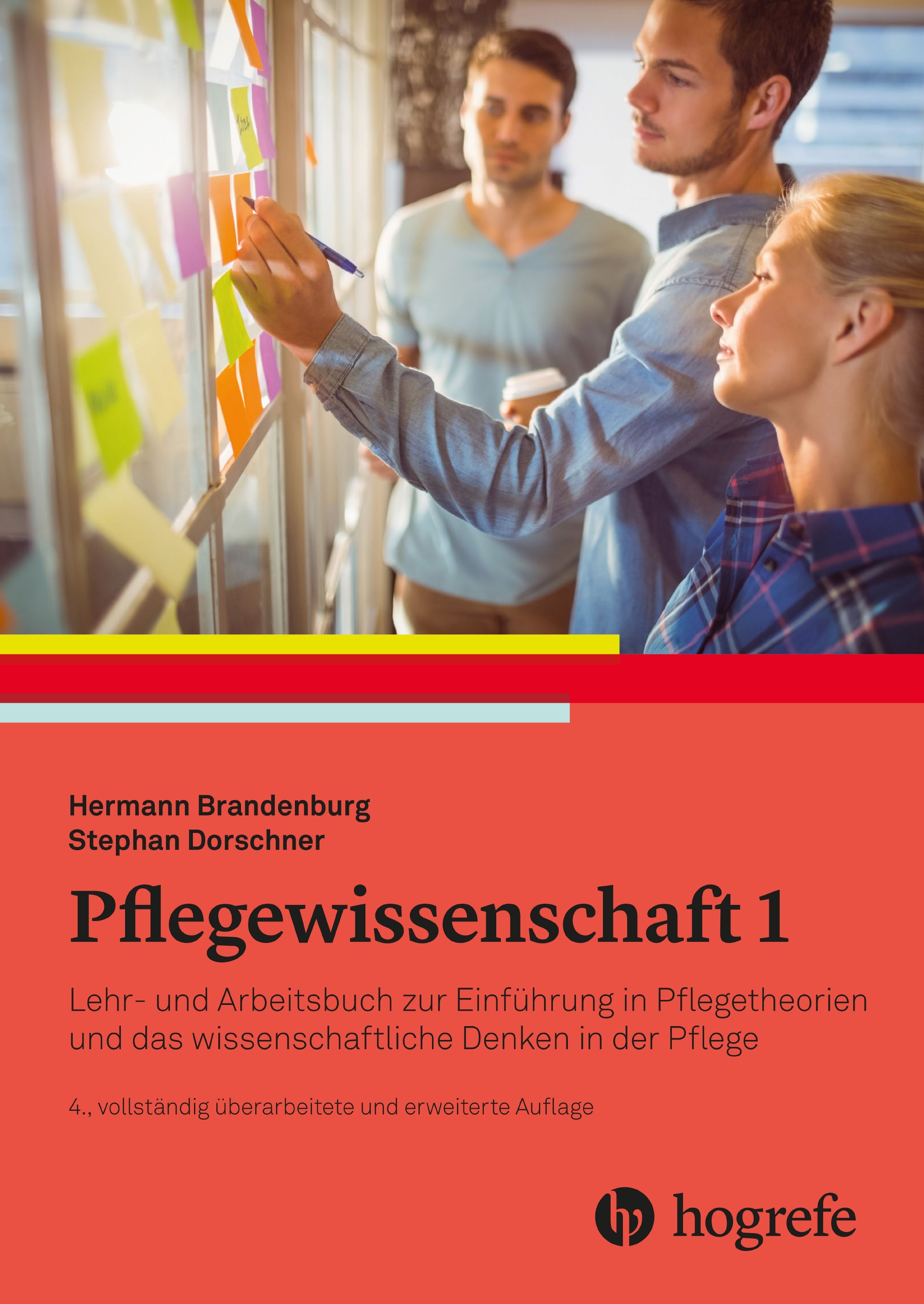 Buchcover: Pflegewissenschaft 1. Autoren: Hermann Brandenburg, Stephan Dorschner. Verlag: Hogrefe. Titel in Rot auf rotem Hintergrund.
