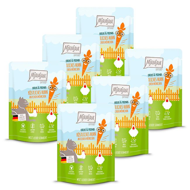 MjAMjAM - Quetschie Chicks & Friends köstliches Huhn an feinen Möhrchen 6x300 g Futter