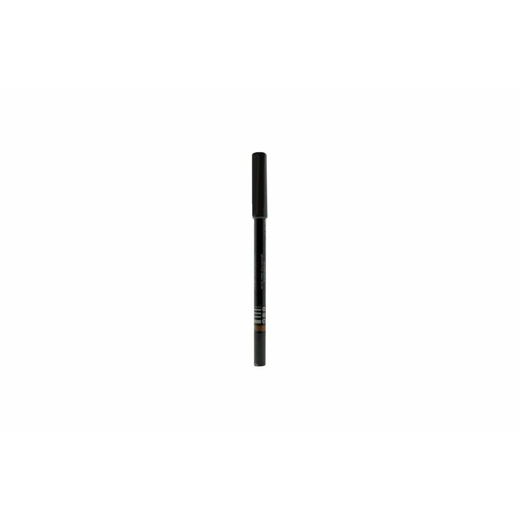 Schwarzer Eyeliner-Stift. Zylindrische Form mit schwarzer Kappe. Aufschrift auf dem Stift.