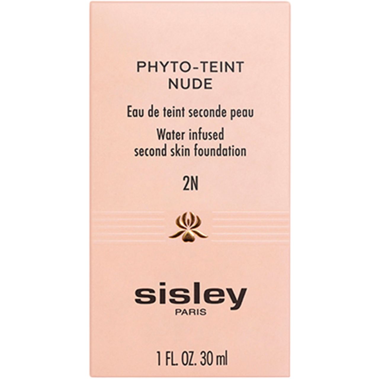 Verpackung von Sisley Phyto-Teint Nude. Rosa Karton mit Produktnamen und Beschreibung. Logo Sisley Paris.