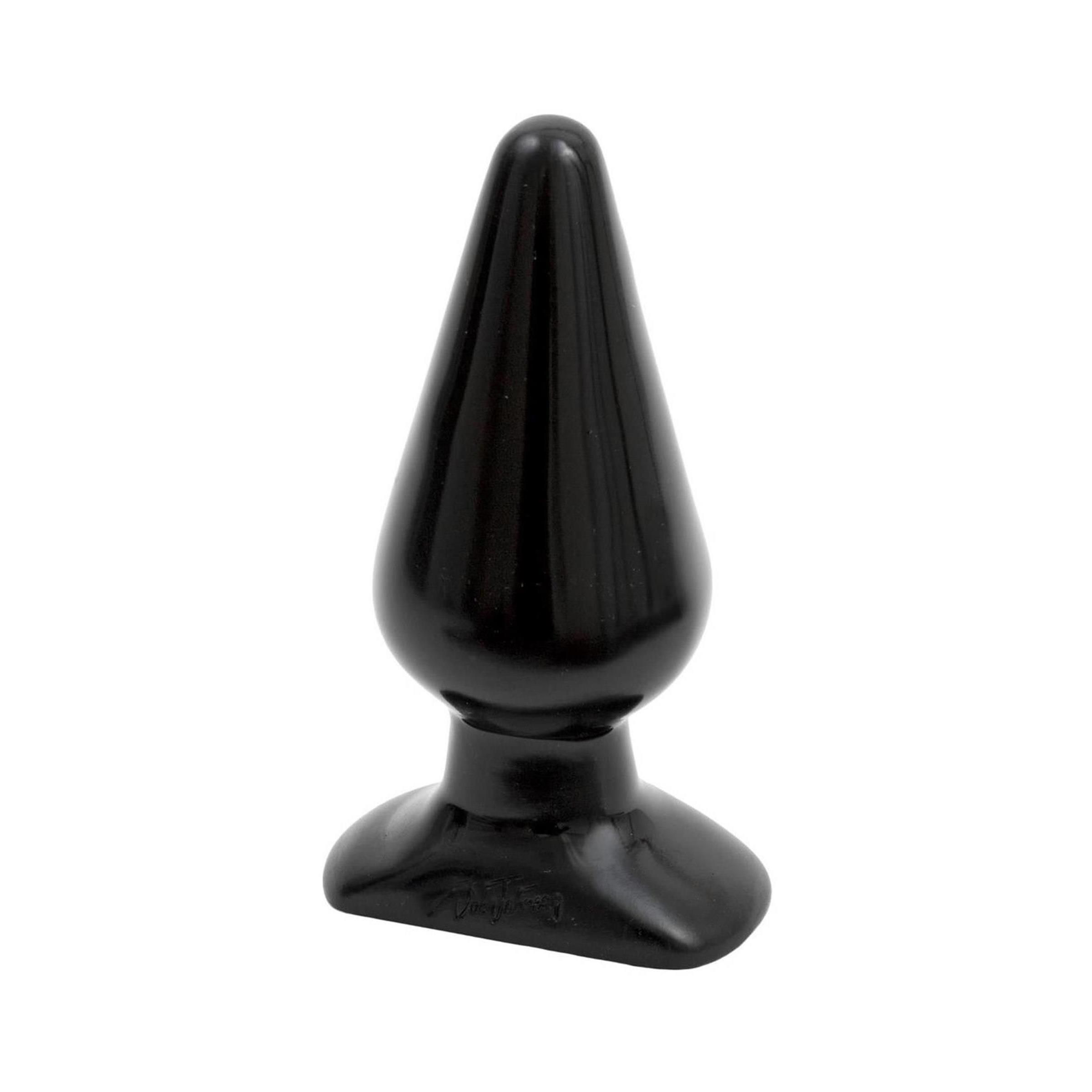 Schwarzer Analplug. Konische Form mit glatter Oberfläche. Breiterer Sockel für sicheren Halt.