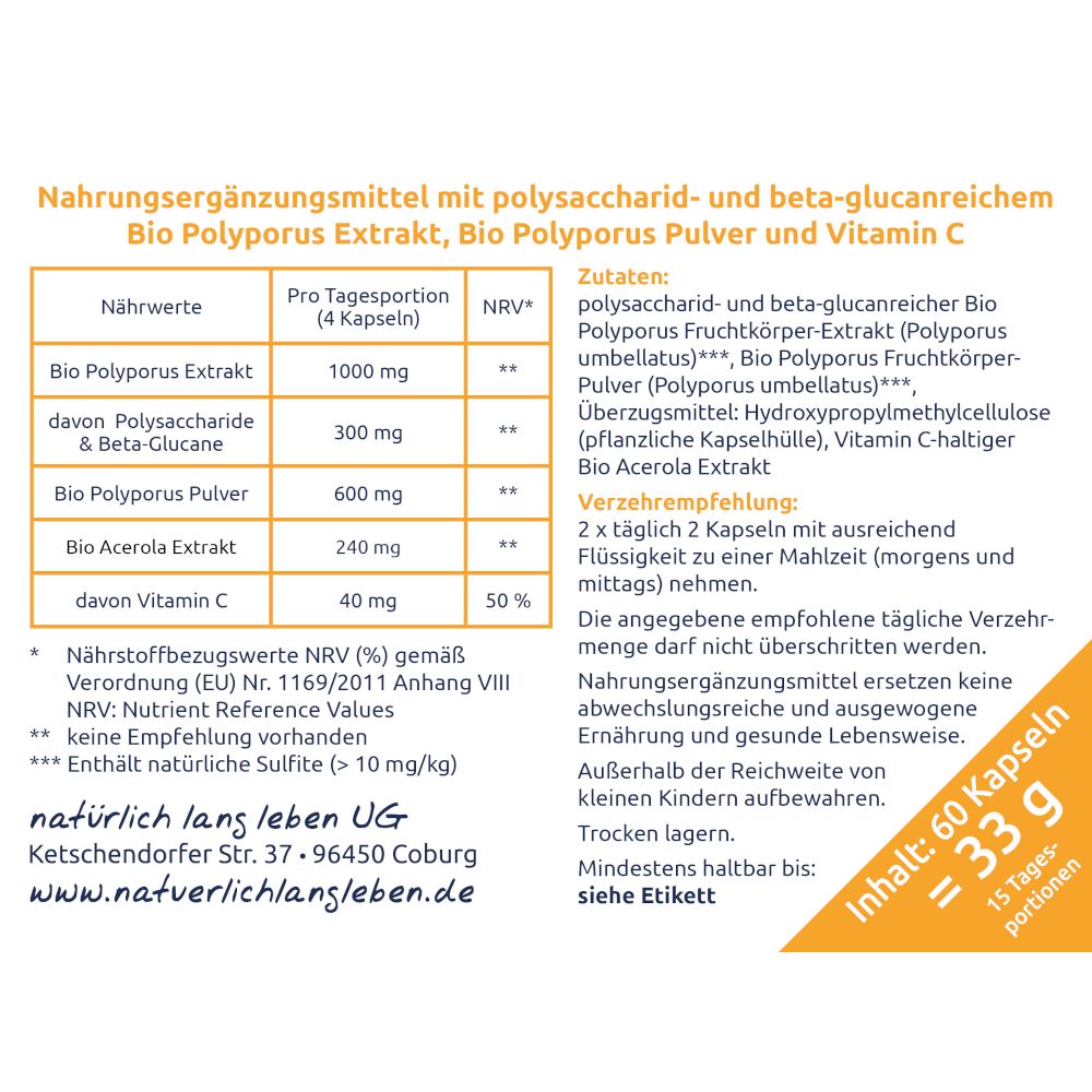 natürlich lang leben BIO Polyporus 32 g Kapseln