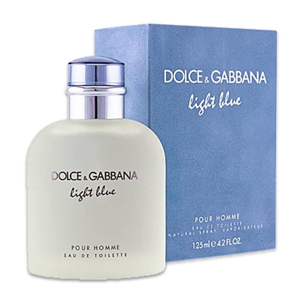 Flakon und Verpackung. Flakon mit blauem Deckel und silbernem Hals. Verpackung: blau, mit weißem Schriftzug DOLCE & GABBANA light blue.