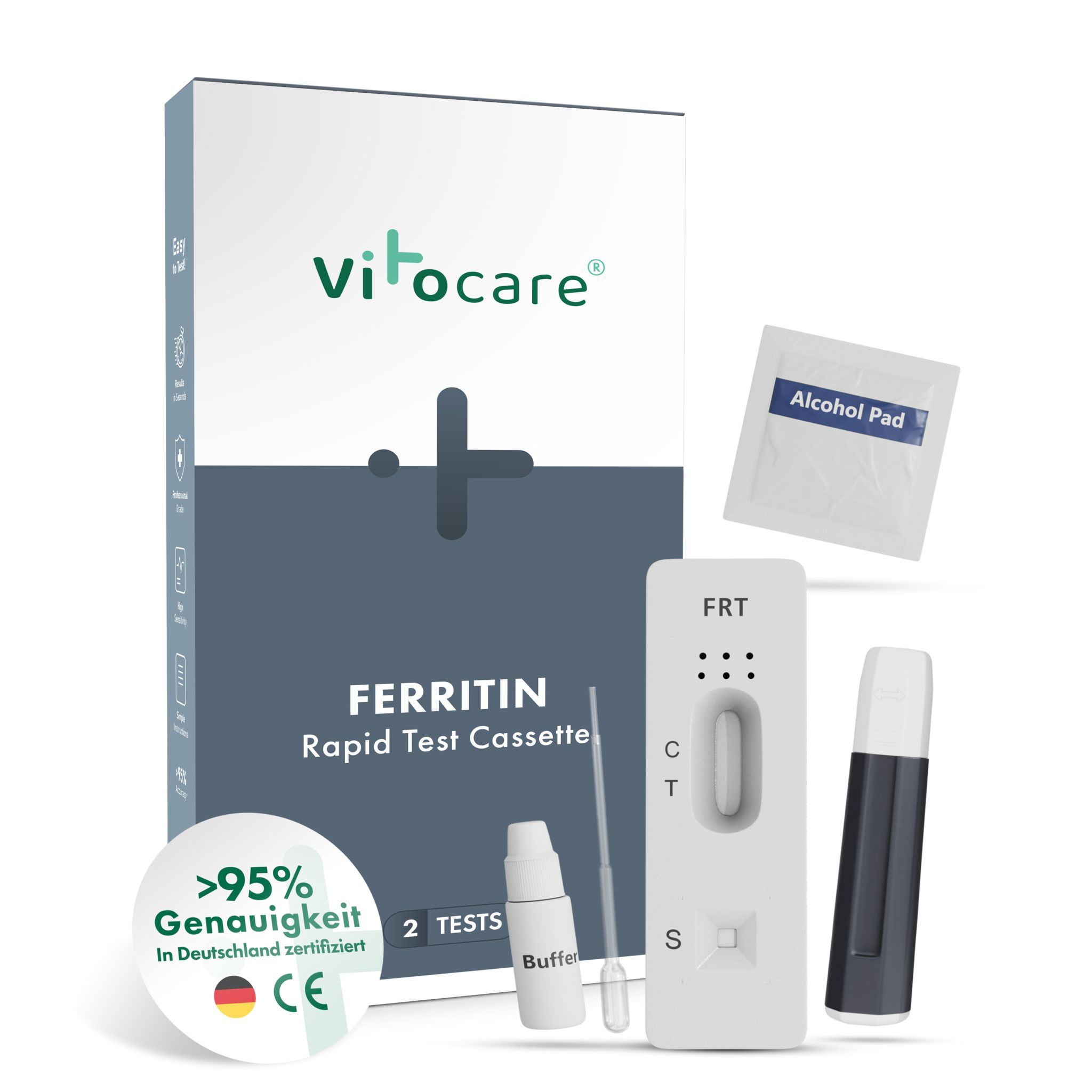 Vitocare Ferritin Test / Eisentest f. Zuhause | Eisenmangel Schnelltest 2 St
