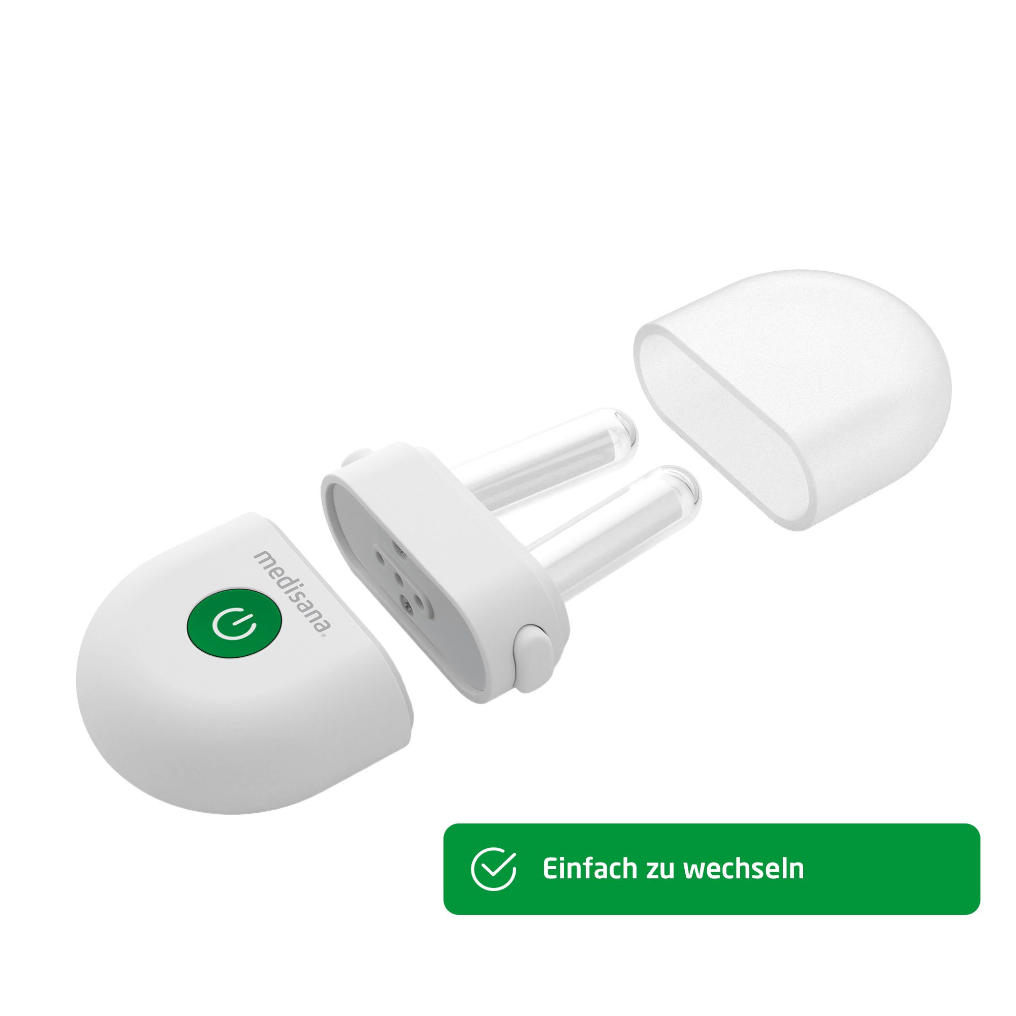 Nasenaufsatz für medinose mit Power-Knopf und abnehmbarer Schutzkappe.