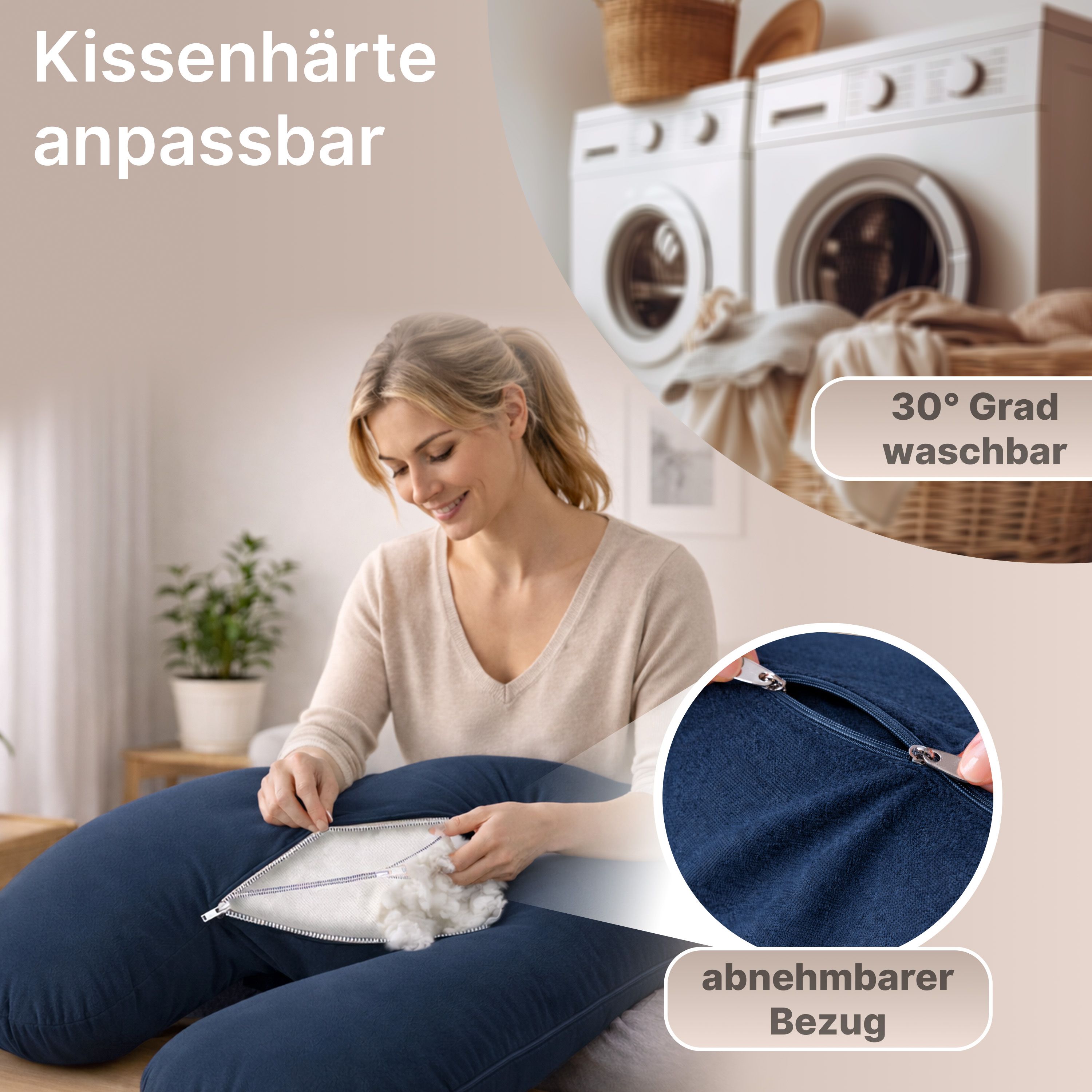Multifunktions-Körperkissen mit Schlafmaske, Blau