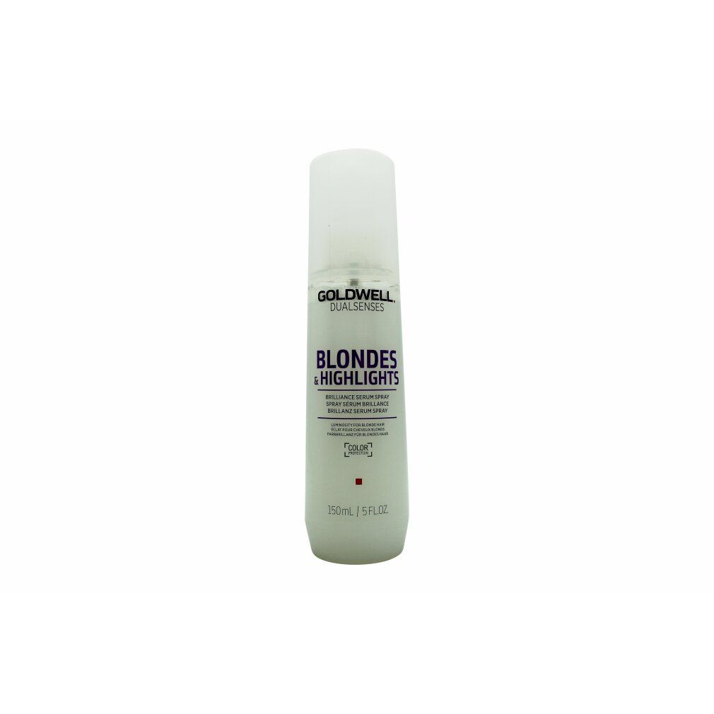 Goldwell Dualsenses Blondes & Highlights Serum Spray. Weiße Flasche mit Sprühkopf. Produktname und Logo sichtbar.