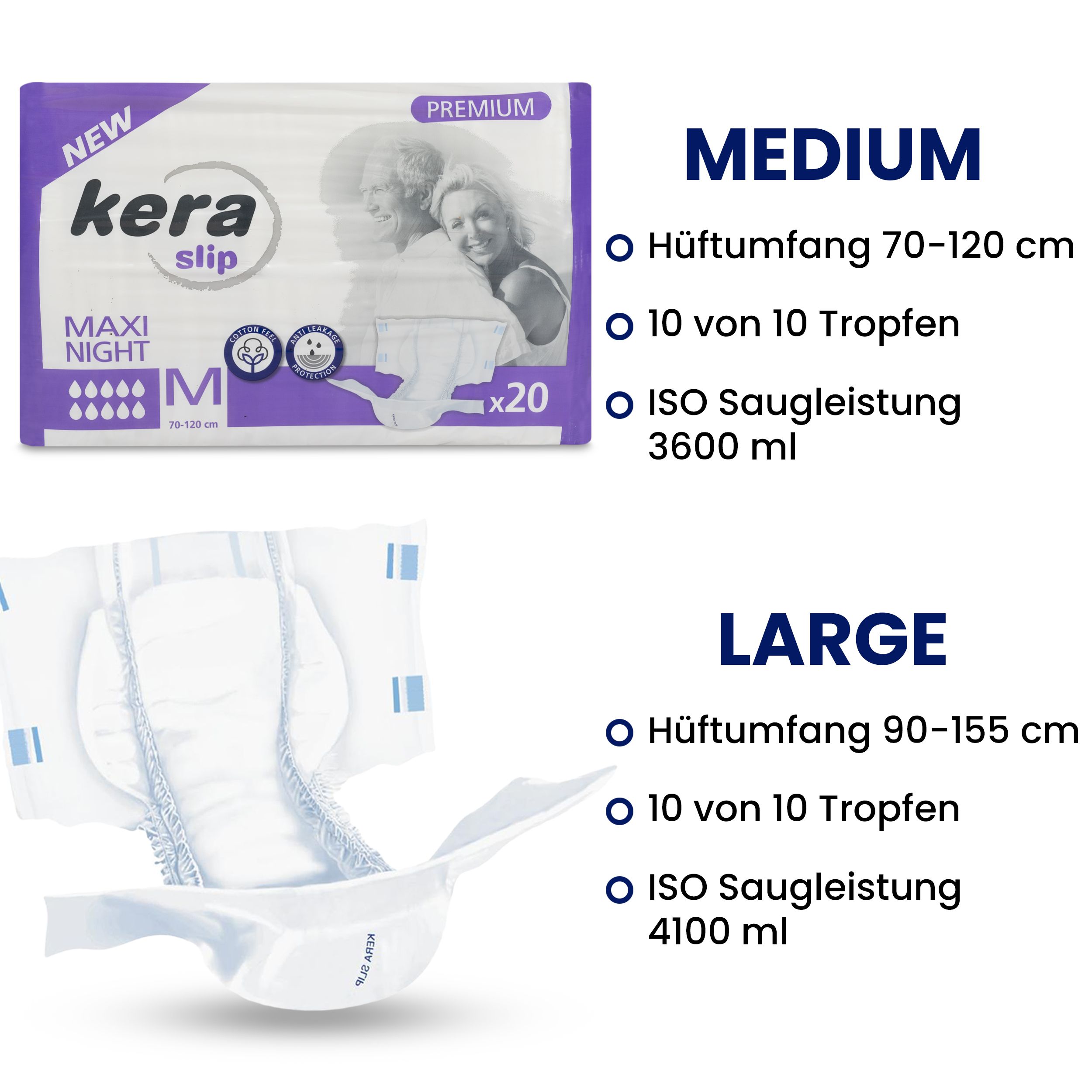 KERA® Premium Maxi Night Inkontinenzslip Erwachsenen Windel  - saugstarke Windeln für Erwachsene