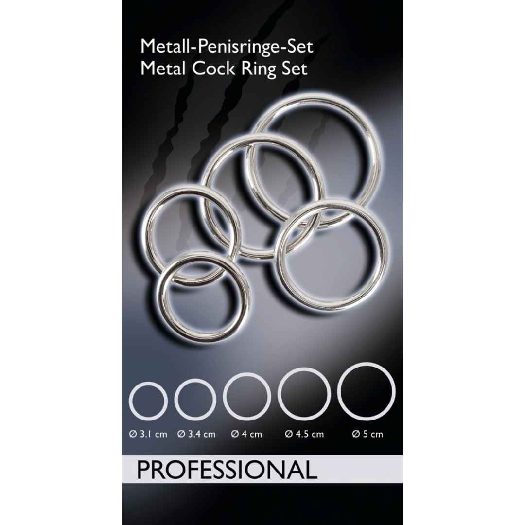 5-teiliges Penis-/Hodenring-Set "Professional" |  Carbonstahl 5 mm stark | Bad Kitty