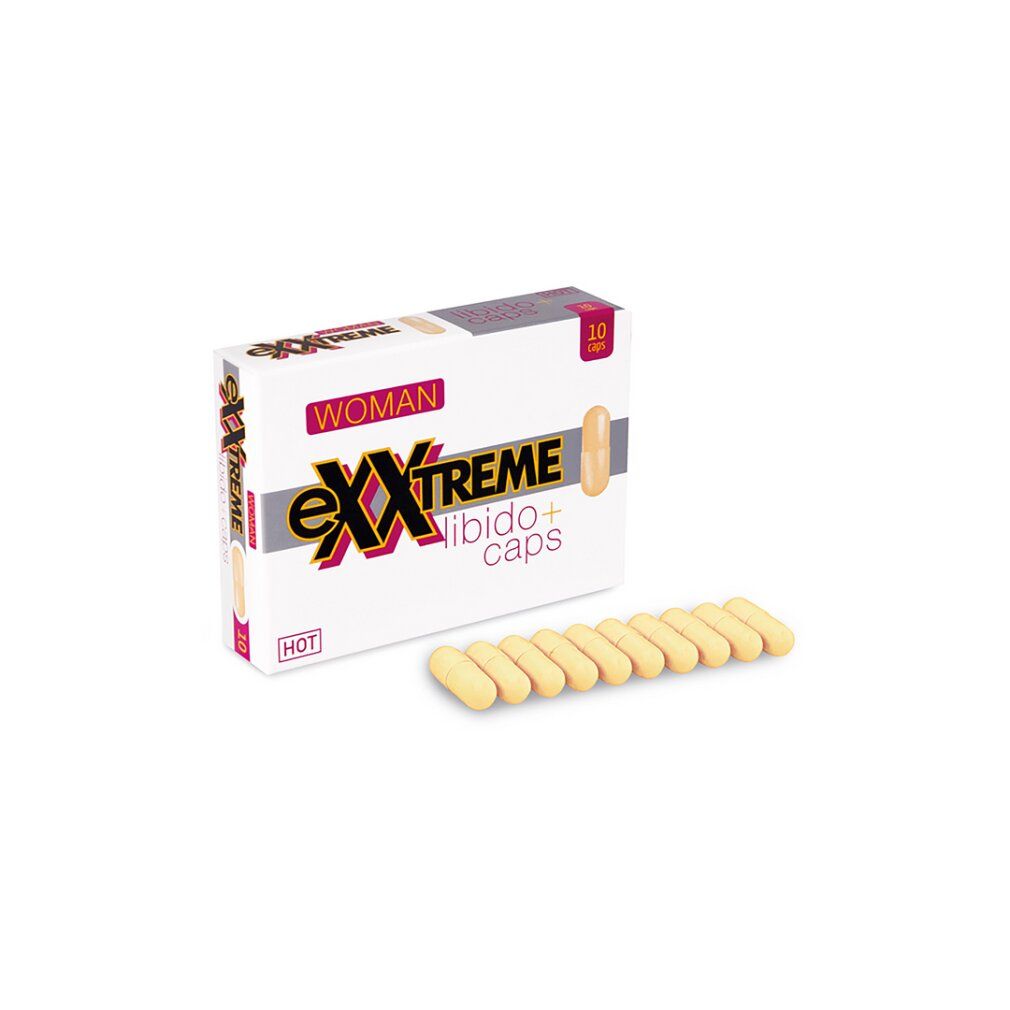 Packung eXXtreme Libido+ Caps für Frauen, mit zehn Kapseln davor.