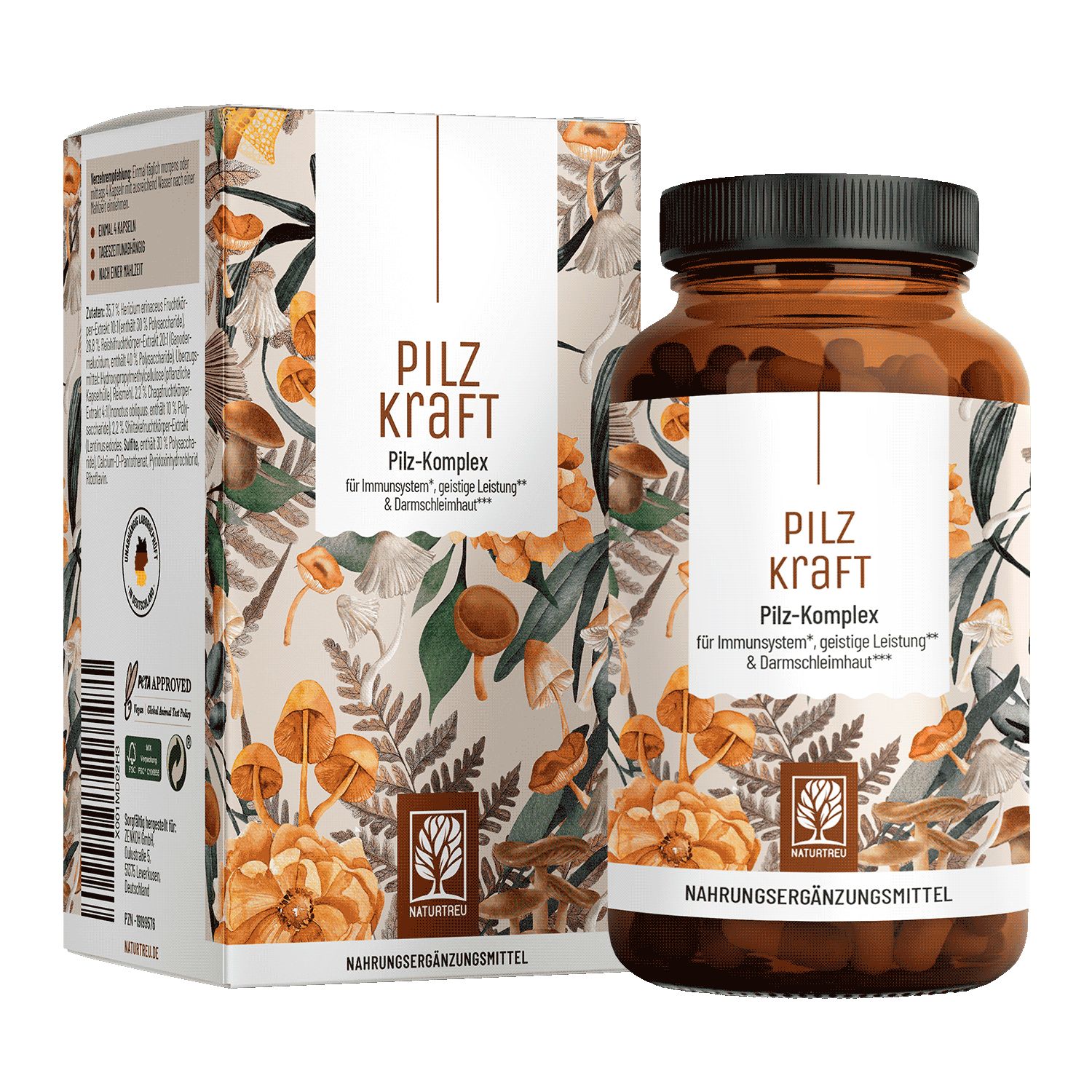 Pilz Komplex mit Hericium Erinaceus (Lions Mane), Reishi, Chaga & Shiitake- Pilzkraft - NATURTREU®