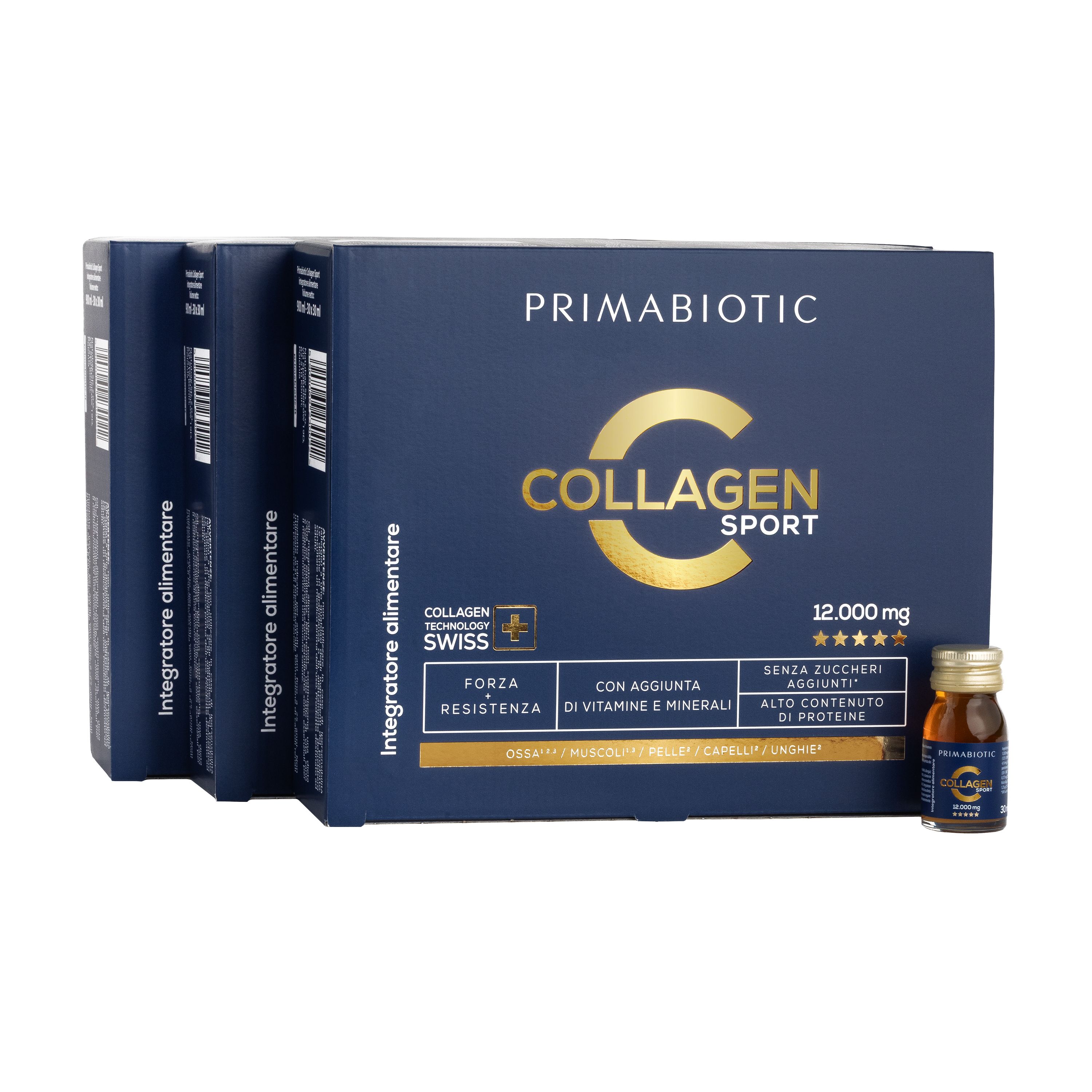 Collagene da bere 12000 mg - Primabiotic Collagen Sport - Shot 90 Flaconi da 30ml (2700 ml)