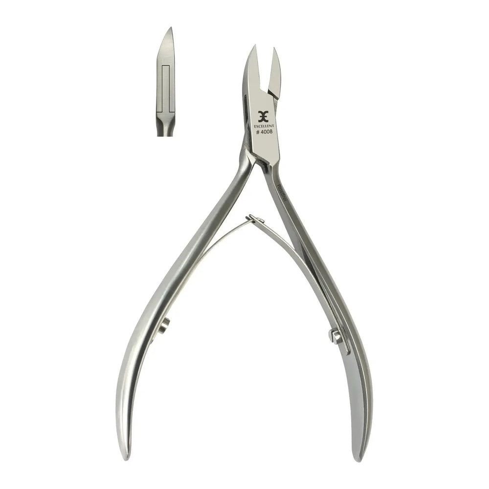 Nagelzange aus Metall, mit Schneide und separater Spitze. Marke Eckennagelzange, Modell Schneide stabil, mit Logo.