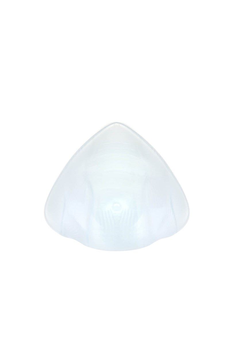 Dreieckige, transparente Brustprothese. Material: Silikon. Form: Tropfenförmig. Für den Ausgleich nach Brustoperationen.
