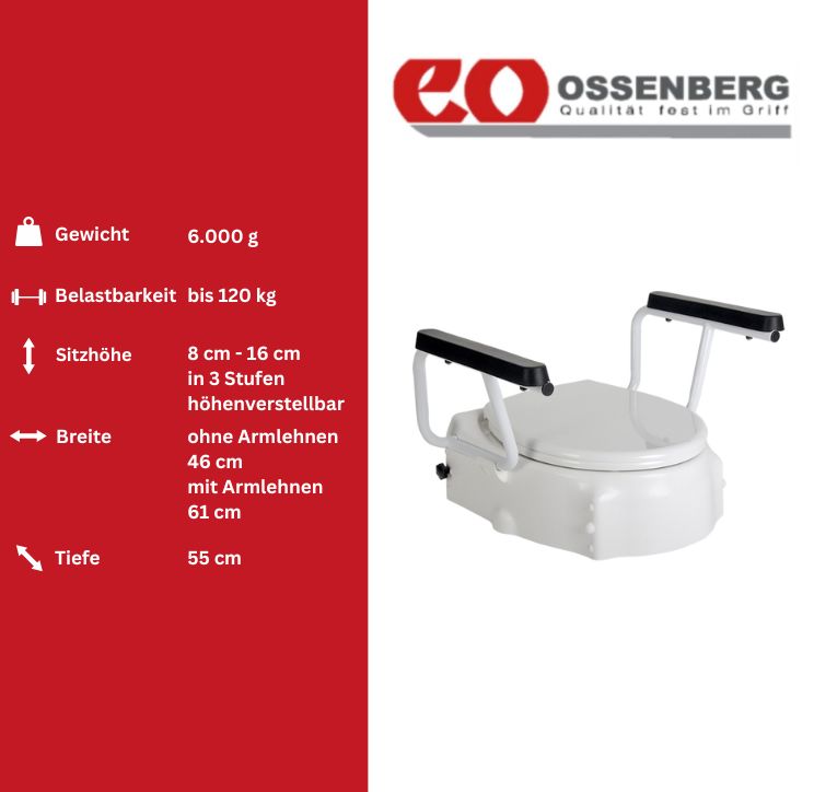 OSSENBERG Toilettensitzerhöhung mit Armlehnen und Deckel